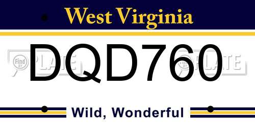 DQD760 West Virginia License Plate