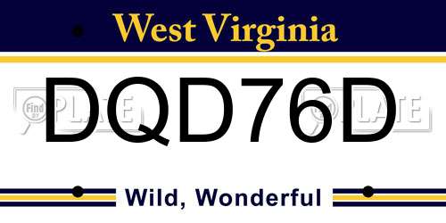 DQD76D West Virginia License Plate