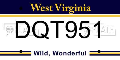 DQT951 West Virginia License Plate