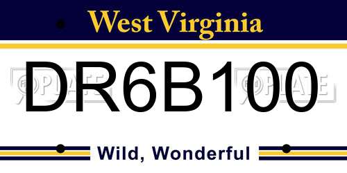 DR6B100 West Virginia License Plate
