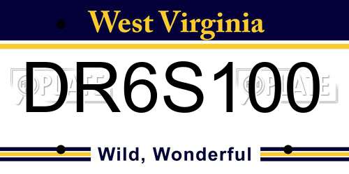 DR6S100 West Virginia License Plate