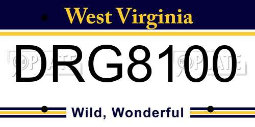 DRG8100 West Virginia License Plate