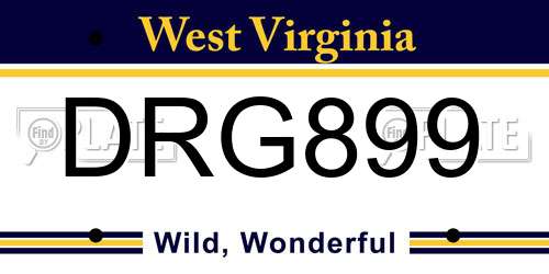 DRG899 West Virginia License Plate