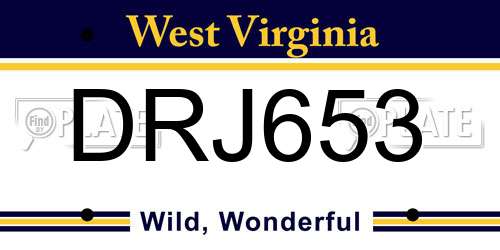 DRJ653 West Virginia License Plate