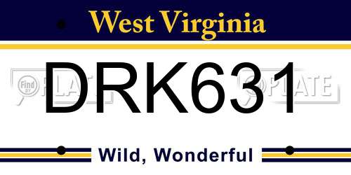 DRK631 West Virginia License Plate