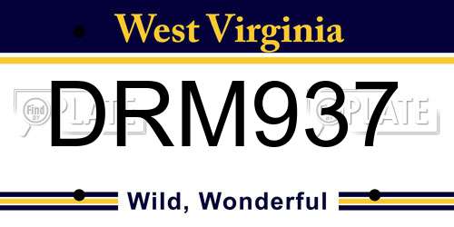 DRM937 West Virginia License Plate