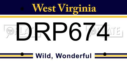 DRP674 West Virginia License Plate
