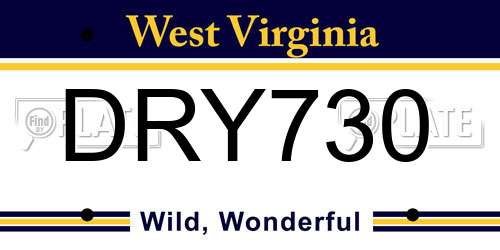 DRY730 West Virginia License Plate