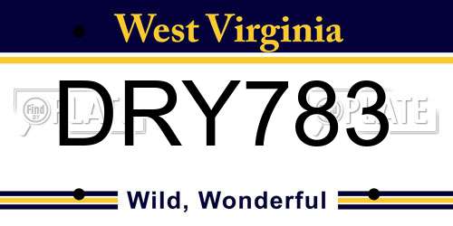 DRY783 West Virginia License Plate