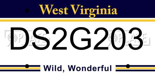 DS2G203 West Virginia License Plate