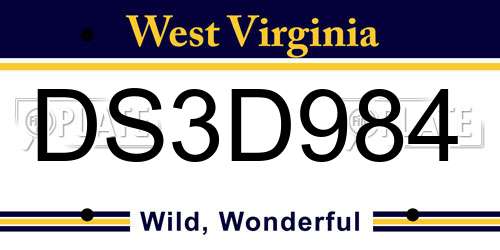 DS3D984 West Virginia License Plate