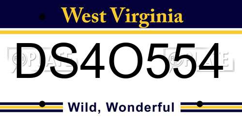DS4O554 West Virginia License Plate