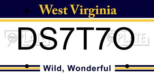 DS7T7O West Virginia License Plate