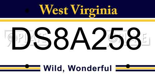 DS8A258 West Virginia License Plate