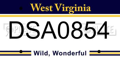 DSA0854 West Virginia License Plate