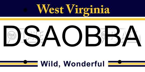 DSAOBBA West Virginia License Plate
