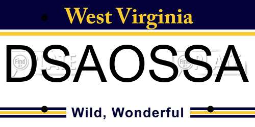 DSAOSSA West Virginia License Plate