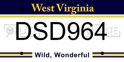 DSD964 West Virginia License Plate