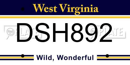 DSH892 West Virginia License Plate