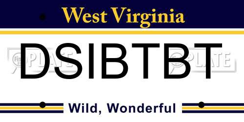 DSIBTBT West Virginia License Plate