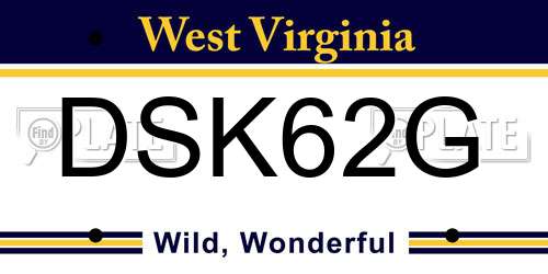 DSK62G West Virginia License Plate
