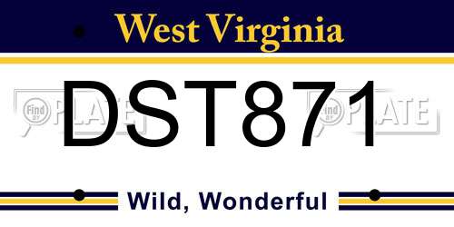DST871 West Virginia License Plate