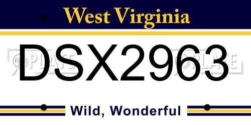 DSX2963 West Virginia License Plate