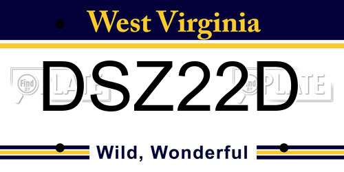 DSZ22D West Virginia License Plate