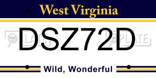 DSZ72D West Virginia License Plate