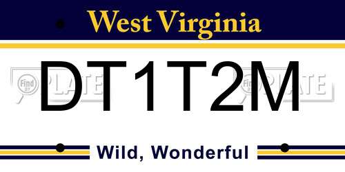 DT1T2M West Virginia License Plate