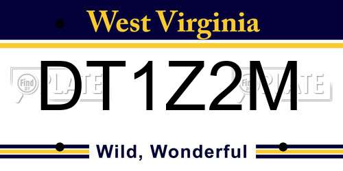 DT1Z2M West Virginia License Plate