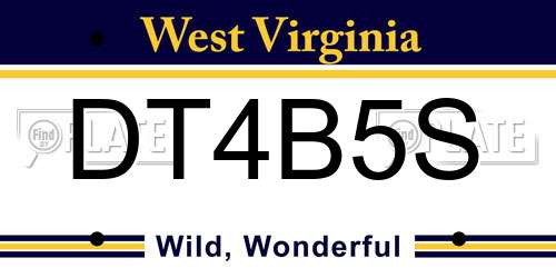 DT4B5S West Virginia License Plate