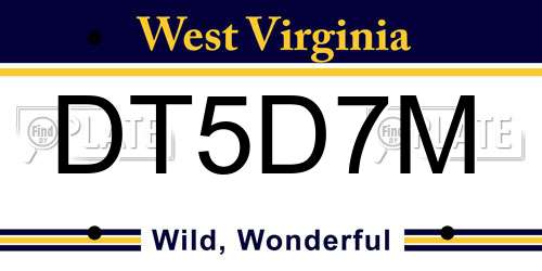 DT5D7M West Virginia License Plate