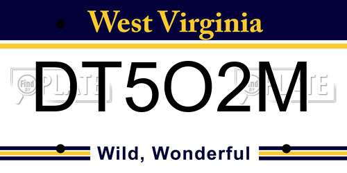 DT5O2M West Virginia License Plate