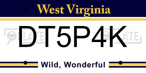 DT5P4K West Virginia License Plate