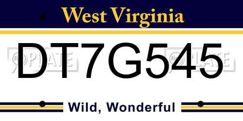 DT7G545 West Virginia License Plate