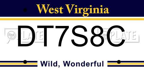 DT7S8C West Virginia License Plate