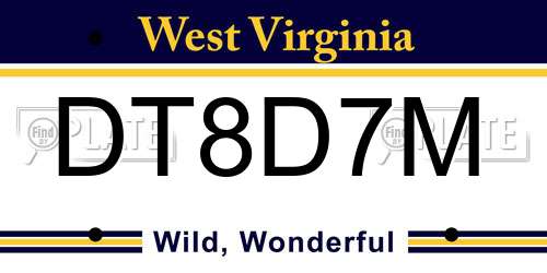 DT8D7M West Virginia License Plate