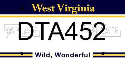DTA452 West Virginia License Plate