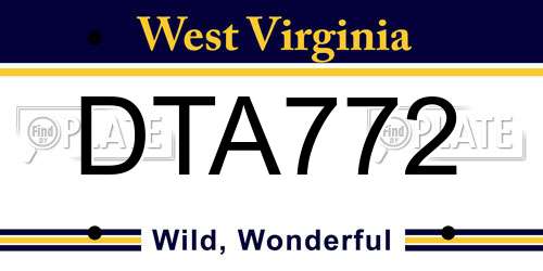 DTA772 West Virginia License Plate