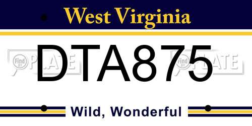 DTA875 West Virginia License Plate