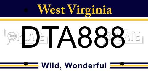 DTA888 West Virginia License Plate