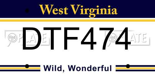 DTF474 West Virginia License Plate