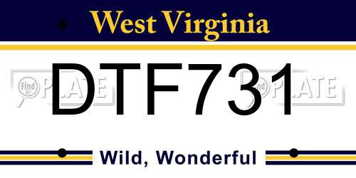 DTF731 West Virginia License Plate