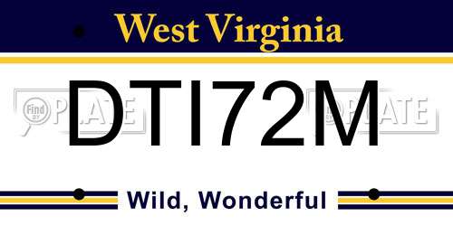 DTI72M West Virginia License Plate