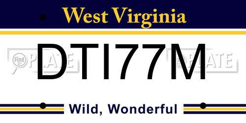 DTI77M West Virginia License Plate