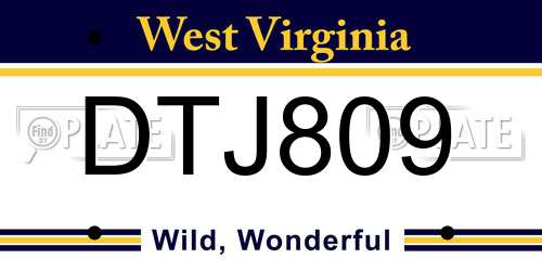 DTJ809 West Virginia License Plate