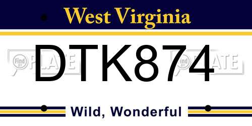 DTK874 West Virginia License Plate