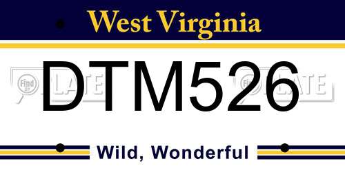 DTM526 West Virginia License Plate