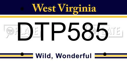 DTP585 West Virginia License Plate